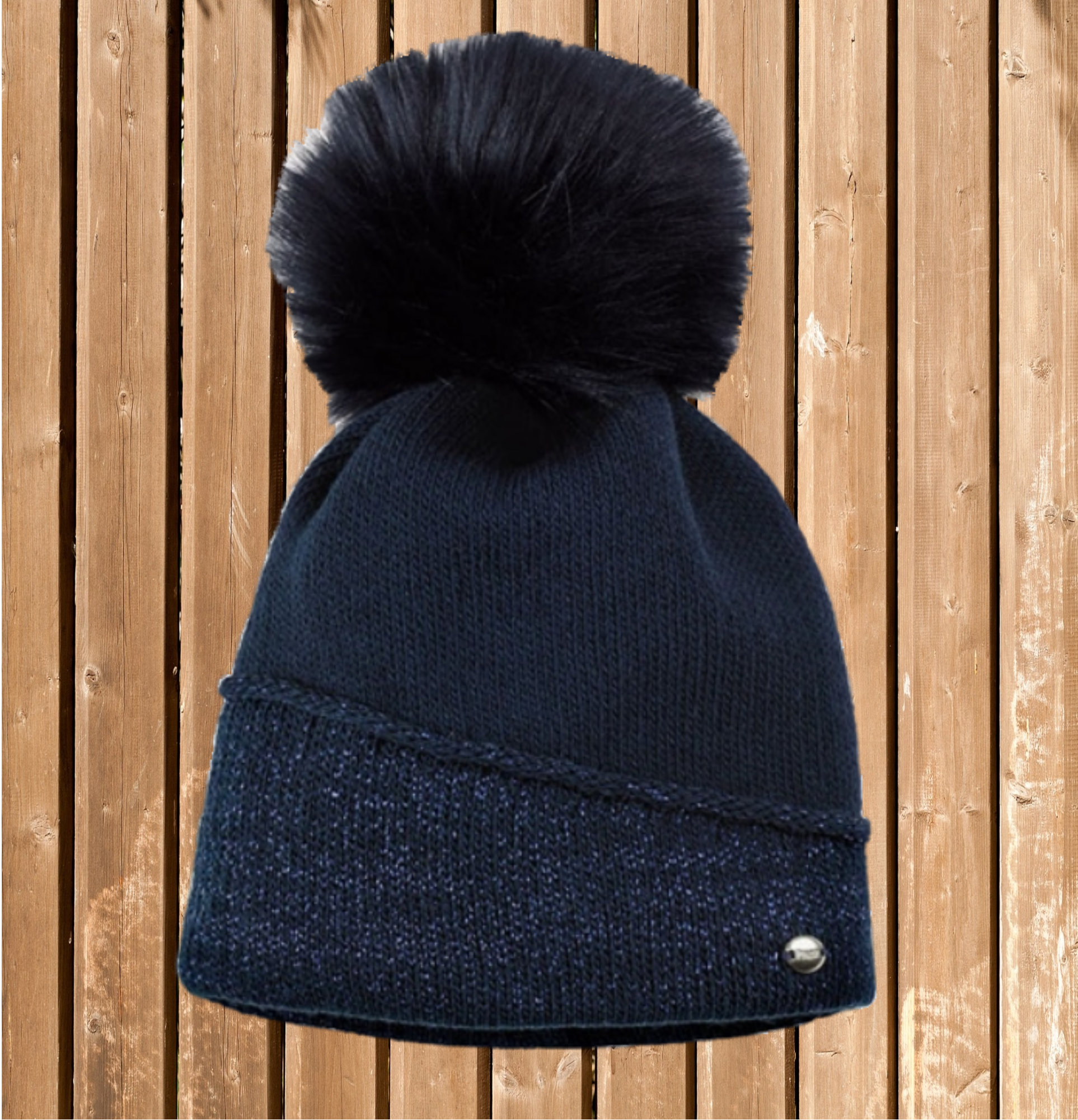 Pikeur Mütze LURE, navy, Pikeur Strickmütze, Fell-Imitat-Bommel